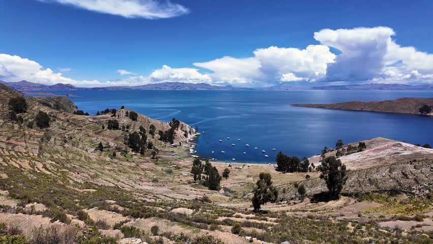 Isla del Sol, Bolivia: Panoramic footage of the famous isla del sol on the lake titicaca in the Andes in the Bolivia side in south America