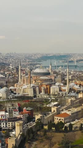 The Grandeur of Hagia Sophia Overlooking the Istanbul Cityscape. Vertical video