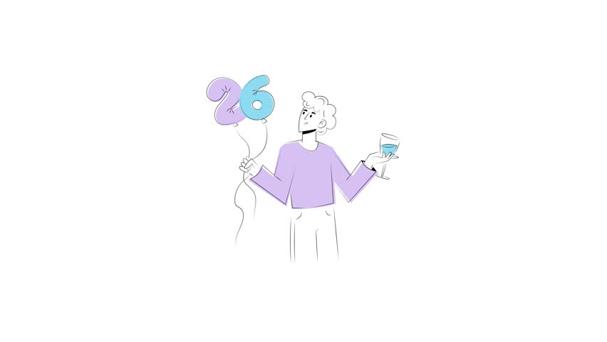 A doodle style animated illustration showing a birthday celebration