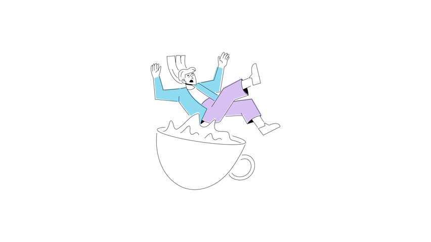 A doodle style animated illustration showing coffee addiction