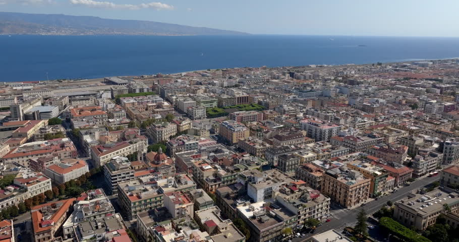 Cityscape of Messina, Sicily, Italy. In the foreground are the city