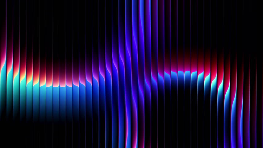 Futuristic smooth neon rings in rotational motion through ribbed glass. Dynamic luminous rings in continuous rotation and refractive glass distortion for creative digital projects. Luminous gradients of blue purple cyan magenta flow through reeded glass. Reflected and refracted light with fluid distortions in ribbed glass surfaces for immersive visuals, music shows and digital performances. Seamless loop. 4K