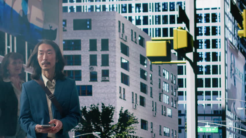 Pedestrians group minding routine and lifestyle in business district streets, multicultural adults walking with purpose, modern city lifestyle and dynamic urban activity. Camera B.