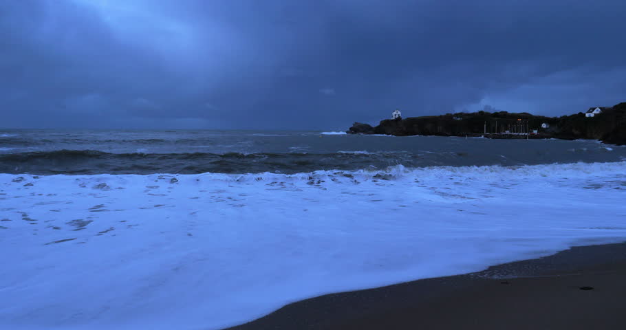 The Pouldu Beach at dawn after the tempest. Finistere department, Brittany in France.