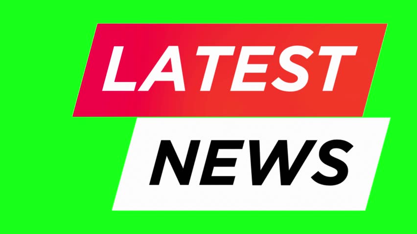 Red and white latest news graphic banner overlay with bold black typography sliding on a green screen background for broadcast media projects
