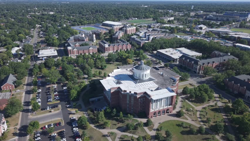 Orbiting Aerial Shot Of William T Young Library At The University Of Kentucky Campus In Lexington, USA.