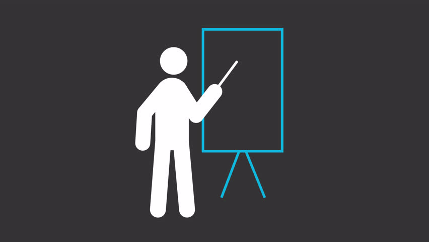 Data analytist white glyph stickman animation. Chart trend showing up. Business presentation, training session. Dynamic stick figure isolated on black background. Animated solid silhouette motion