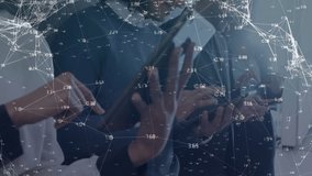 Animation of network of connections over diverse business people using electronic devices. global business, technology, networking, connections and digital interface concept digitally generated video. - Powered by Shutterstock - Get 15% off with code: PIKWIZARD15