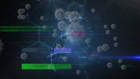 Animation of dna strand over virus cells. global science during covid 19 pandemic concept digitally generated video. - Powered by Shutterstock - Get 15% off with code: PIKWIZARD15