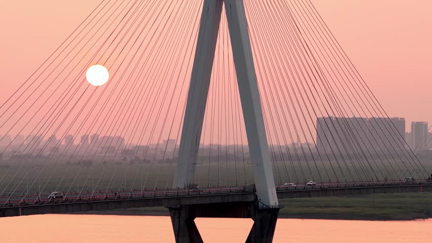 modern cable-stayed bridge on dongting lake,yueyang,China
