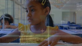 Animation of data processing over diverse schoolchildren learning. Global education and digital interface concept digitally generated video. - Powered by Shutterstock - Get 15% off with code: PIKWIZARD15