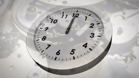 Animation of clock moving over clock mechanism. Time passing by, clocks, mechanic and watchmaking concept digitally generated video. - Powered by Shutterstock - Get 15% off with code: PIKWIZARD15