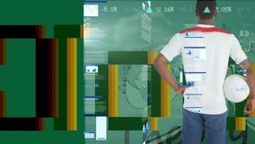 Animation of data processing over african american rugby player on green background. Global sport, computing and digital interface concept digitally generated video. - Powered by Shutterstock - Get 15% off with code: PIKWIZARD15