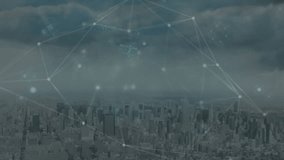 Animation of game pad and connections over cityscape and clouds. Network, communication, data processing and technology concept digitally generated video. - Powered by Shutterstock - Get 15% off with code: PIKWIZARD15