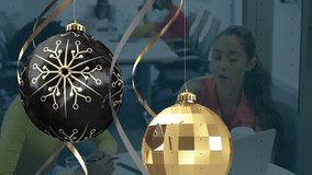 Animation of data processing and christmas decorations over business people in office. Christmas, global business, computing, connections and data processing concept digitally generated video. - Powered by Shutterstock - Get 15% off with code: PIKWIZARD15