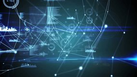 Animation of lens flare over connected dots and graphs against abstract background. Digitally generated, hologram, illuminated, report, business, illustration, communication and technology concept. - Powered by Shutterstock - Get 15% off with code: PIKWIZARD15