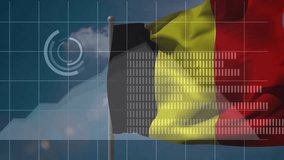 Animation of statistics and financial data processing over flag of belgium. Global business, finance, connections, computing and data processing concept digitally generated video. - Powered by Shutterstock - Get 15% off with code: PIKWIZARD15