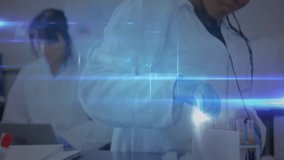 Animation of connections with icons over african american female lab worker. science, health, medicine, connections and technology concept digitally generated video. - Powered by Shutterstock - Get 15% off with code: PIKWIZARD15