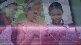 Animation of diverse schoolgirls using tablet over data processing. global business, connections and digital interface concept digitally generated video. - Powered by Shutterstock - Get 15% off with code: PIKWIZARD15