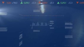 Multiple screens with statistical data processing against view of sunset sky over the sea. computer interface and technology concept - Powered by Shutterstock - Get 15% off with code: PIKWIZARD15