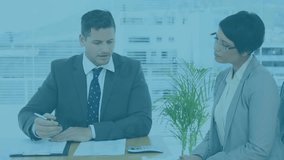 Animation of network of connections over diverse business people in office. Global business and digital interface concept digitally generated video. - Powered by Shutterstock - Get 15% off with code: PIKWIZARD15