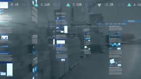 Animation of statistics and data processing over empty office. Global business finances connections and digital interface concept digitally generated video. - Powered by Shutterstock - Get 15% off with code: PIKWIZARD15