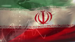 Animation of financial data processing over flag of iran. Global finance, business, connections, computing and data processing concept digitally generated video. - Powered by Shutterstock - Get 15% off with code: PIKWIZARD15