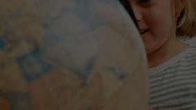 Animation of connections over caucasian girl with globe at school. primary education, learning geography, connections and technology concept digitally generated video. - Powered by Shutterstock - Get 15% off with code: PIKWIZARD15