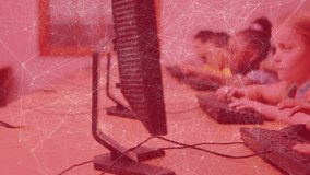 Animation of network of connections over diverse schoolchildren using computers. global education, connections and digital interface concept digitally generated video. - Powered by Shutterstock - Get 15% off with code: PIKWIZARD15