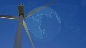 Animation of globe and data processing over wind turbine. global technology, connections and digital interface concept digitally generated video. - Powered by Shutterstock - Get 15% off with code: PIKWIZARD15