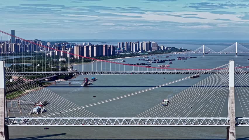 modern cable-stayed bridge on dongting lake,yueyang,China