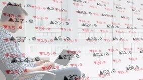 Animation of data processing over man using laptop and smartphone. Global business, finance, computing, connections and data processing concept digitally generated video. - Powered by Shutterstock - Get 15% off with code: PIKWIZARD15