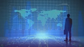 Animation of data processing over world map and businessman silhouette. Global finances, business and digital interface concept digitally generated video. - Powered by Shutterstock - Get 15% off with code: PIKWIZARD15