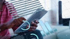 Animation of data processing over african american businessman in office. Global business and digital interface concept, digitally generated video. - Powered by Shutterstock - Get 15% off with code: PIKWIZARD15