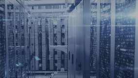 Animation of network of connections with icons over server room. Global connections data processing and digital interface concept digitally generated video. - Powered by Shutterstock - Get 15% off with code: PIKWIZARD15