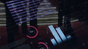 Animation of data processing, stock market and world map over people walking. Business and digital interface concept, digitally generated video. - Powered by Shutterstock - Get 15% off with code: PIKWIZARD15