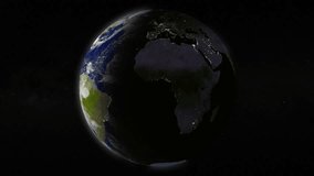 Realistic spinning Earth Globe in day and night. Planet with lands, water and atmosphere. 3D object rendered looping footage. Elements of this image furnished by NASA - Powered by Shutterstock - Get 15% off with code: PIKWIZARD15