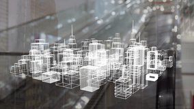 Animation of 3d city model over cityscape. global engineering, connections and digital interface concept digitally generated video. - Powered by Shutterstock - Get 15% off with code: PIKWIZARD15