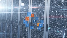 Animation of globe made of icons rotating over servers. global network, connections, data and technology concept digitally generated video. - Powered by Shutterstock - Get 15% off with code: PIKWIZARD15