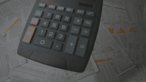 Animation of data processing and world map over calculator. Global business and digital interface concept digitally generated video. - Powered by Shutterstock - Get 15% off with code: PIKWIZARD15