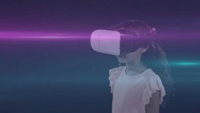 Animation of numbers, scanning and digital padlock over girl in vr headset. Data processing, digital safety and virtual reality concept digitally generated video. - Powered by Shutterstock - Get 15% off with code: PIKWIZARD15