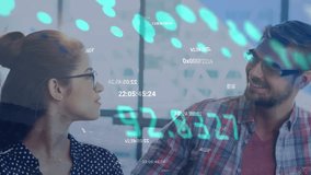 Animation of data processing over caucasian business people in office. Global business and digital interface concept digitally generated video. - Powered by Shutterstock - Get 15% off with code: PIKWIZARD15