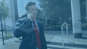 Animation of data processing over caucasian businessman walking. Global business and digital interface concept digitally generated video. - Powered by Shutterstock - Get 15% off with code: PIKWIZARD15