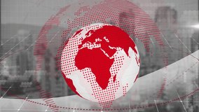 Animation of spinning globe over data processing and cityscape. Global business and digital interface concept digitally generated video. - Powered by Shutterstock - Get 15% off with code: PIKWIZARD15