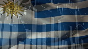 Animation of financial data processing over flag of uruguay. Global business, finances, computing and digital interface concept digitally generated video. - Powered by Shutterstock - Get 15% off with code: PIKWIZARD15