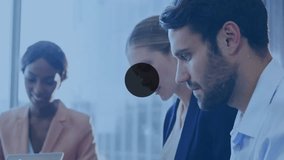 Network of connections and data processing animation over diverse business people working. Technology, digital, teamwork, networking, collaboration, innovation - Powered by Shutterstock - Get 15% off with code: PIKWIZARD15