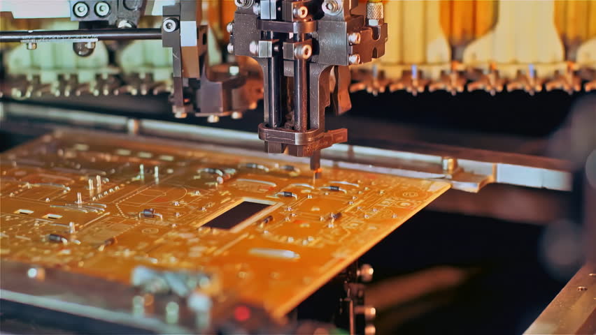Automated Mechanical Head Assembling PCB Board in Electronics Factory - 4K