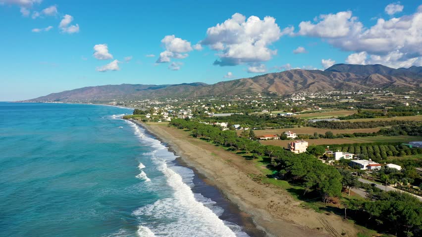 Aerial view of Mauralis Beach, Cyprus. Mavralis Beach is a secluded and unspoiled beach located in the Akamas Peninsula of Cyprus.
