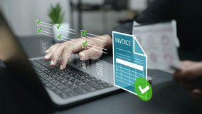 Digital invoice concept with electronic billing system on digital screen, online payment and automated accounting workflow. Modern financial technology for secure and efficient business transactions. - Powered by Shutterstock - Get 15% off with code: PIKWIZARD15