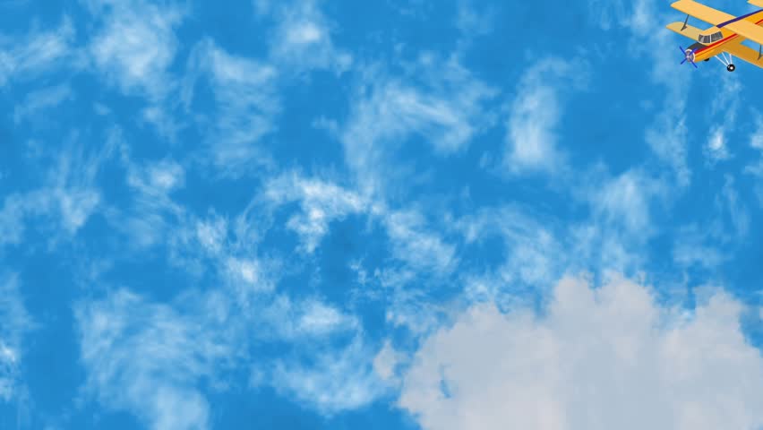Four-Wing Aircraft Flying Across Blue Cloudy Sky